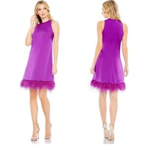 Mac Duggal Vibrant Purple Feather Mini Dress